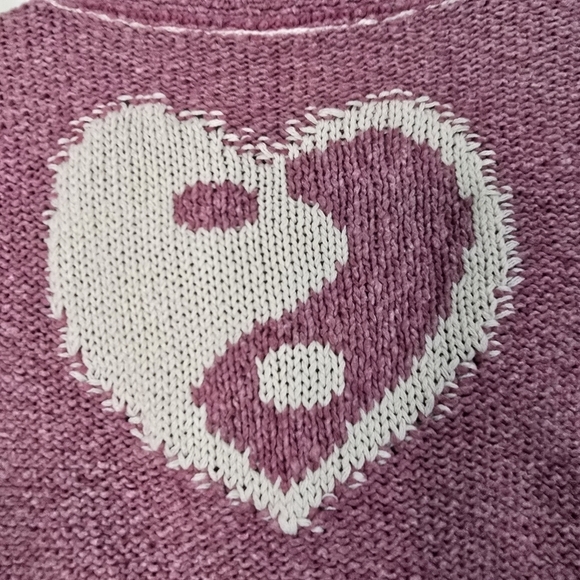 Pilcro Anthropologie Icon Cardigan Pink White Ying Yang Knit Cropped Sweater - Picture 10 of 13